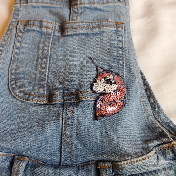 Denim Overalls Shorts Unicorn Star Sequin Embellished Blue Jeans Size 3-4 - Picture 4 of 5